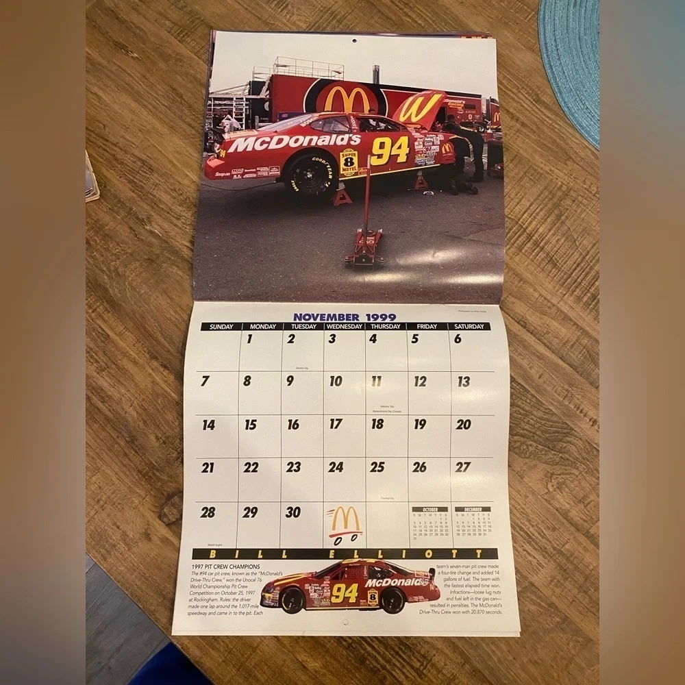 Vintage 1999 Bill Elliott Racing Calendar. Excellent Pre owned condition.